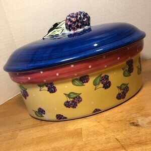 Tutti Frutti For Essex Collection Blackberry Ceramic Casserole Dish w Lid